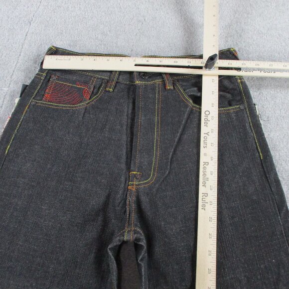 RMC Wave Jeans Mens 30 Tall 35" Inseam Black Embroidered Logo Flower Red Monkey - Picture 8 of 13